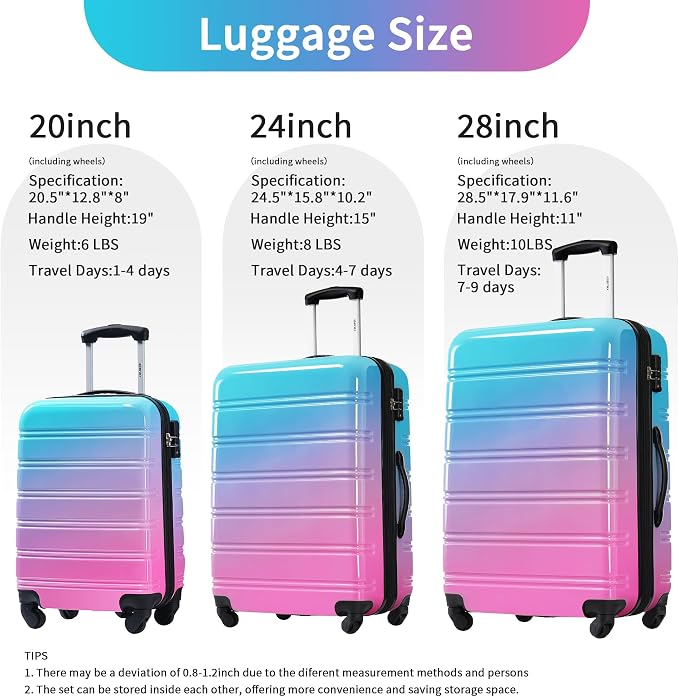 Merax Luggage Sets 3 Piece, Hardside Expandable Suitcase Set - Image 2