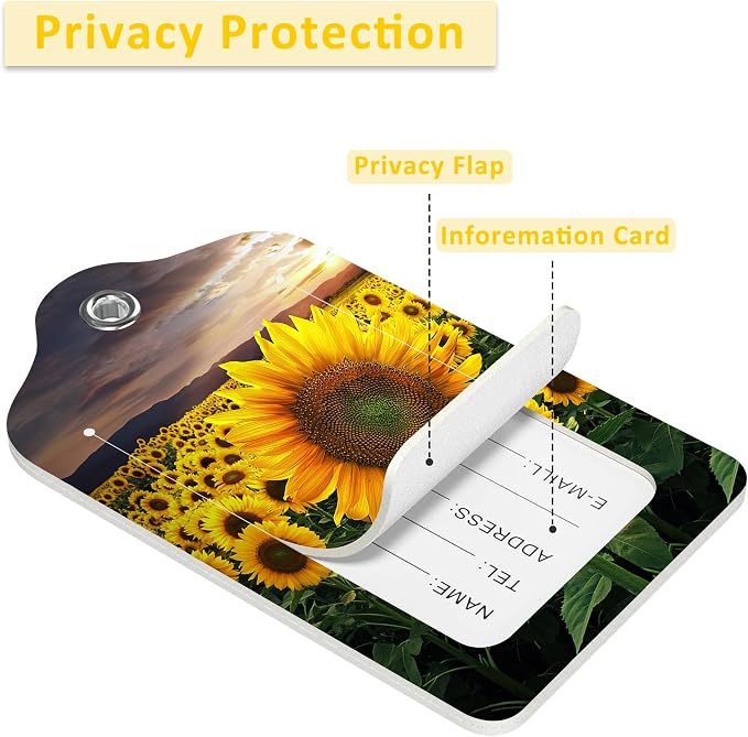 2 Pack Sunflower Luggage Tags for Suitcases, Beautiful Floral Leather Baggage - Image 4