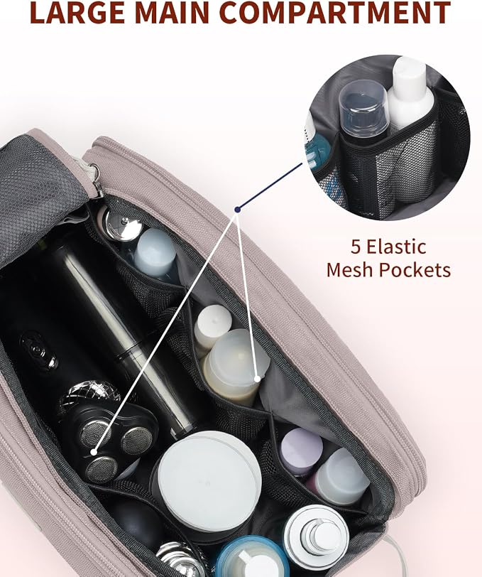 WANDF Toiletry Bag for Men Travel Toiletry Organizer Canvas and Leather Dopp - Image 3