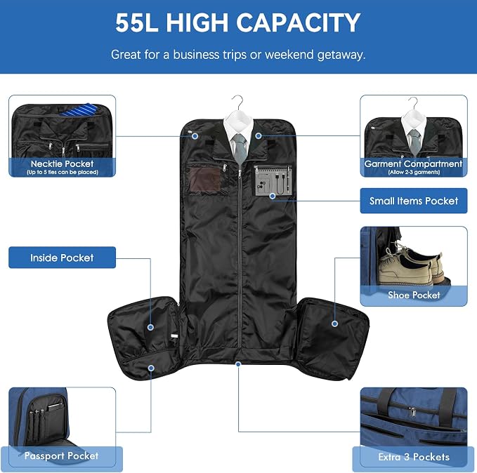 Large Garment Bag for Travel, Bukere Convertible Suit Travel Garment Duffel Bag - Image 3