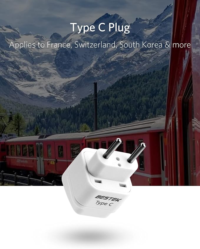 BESTEK European Travel Plug, Grounded Universal Power Plug - Image 5