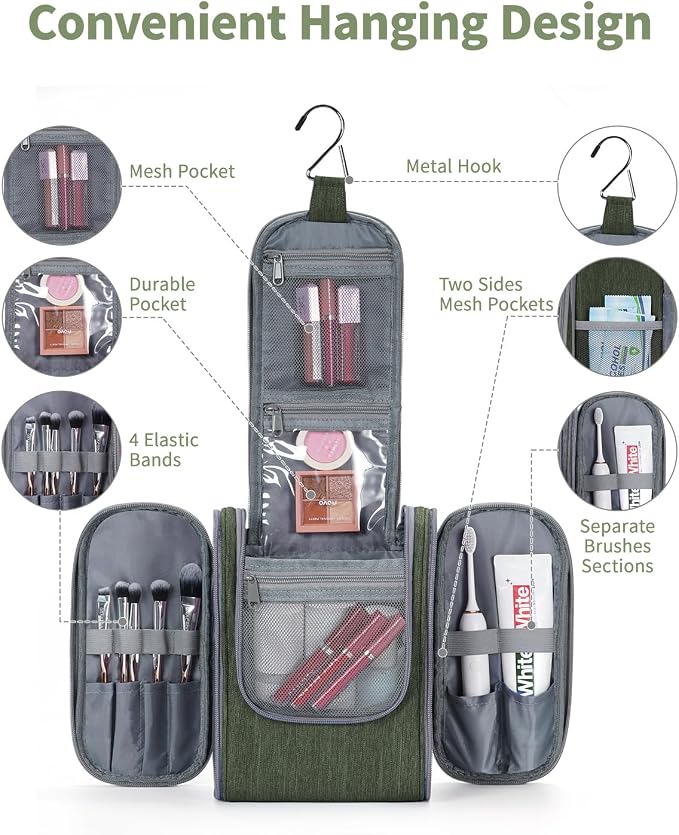 Narwey Small Hanging Travel Toiletry Bag Cosmetic Make up Organizer - Image 3
