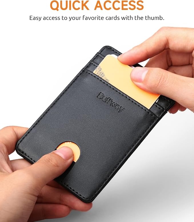 Buffway Mens Slim Wallet, Minimalist Thin Front Pocket Leather Credit Card - Image 3