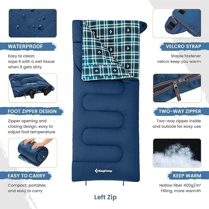 KingCamp Sleeping Bag for Adults, Cold Weather & Warm XL Big and Tall Flannel - Image 3