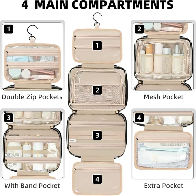 BAGAIL Hanging Toiletry Bag for Women Water-resistant Cosmetic Bag Large - Image 6