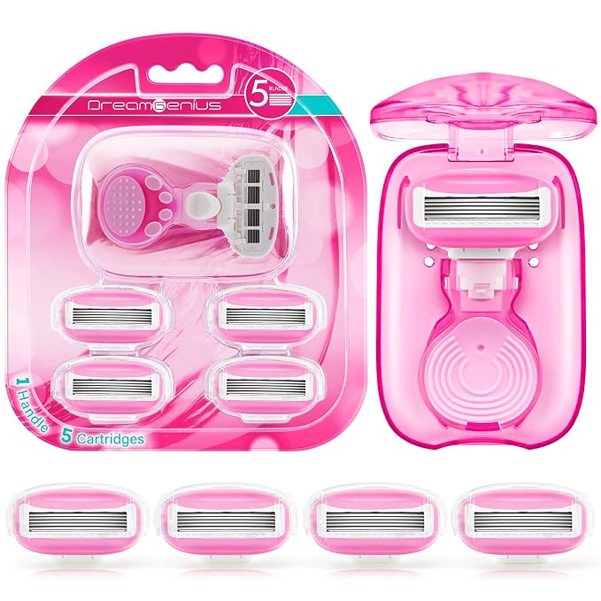 DreamGenius Travel Razors for Women Include 1 Handle and 5 Cartridges, Extra by DreamGenius