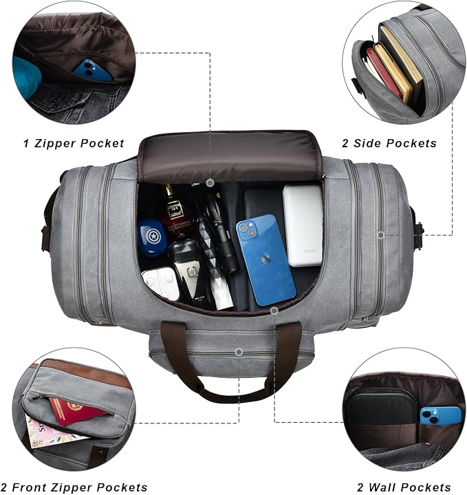 Litvyak Duffle Bag for Travel, Large 60L Canvas Travel Duffel Bags Overnight - Image 4