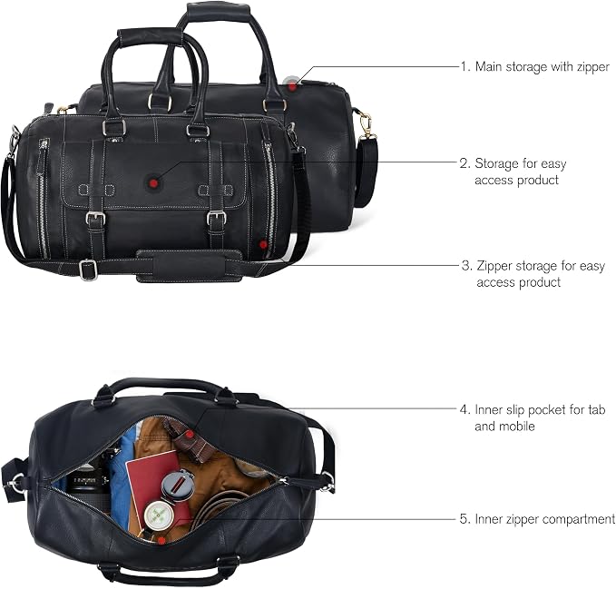 Genuine Leather Duffle Bag for Men | Vintage Weekender Travel Bag | Overnight - Image 2