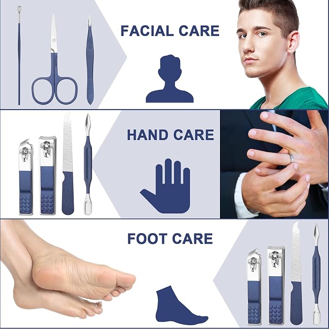 Aceoce Travel Manicure Set Mens Grooming Kit Stainless Steel Nail Clippers Nail - Image 4