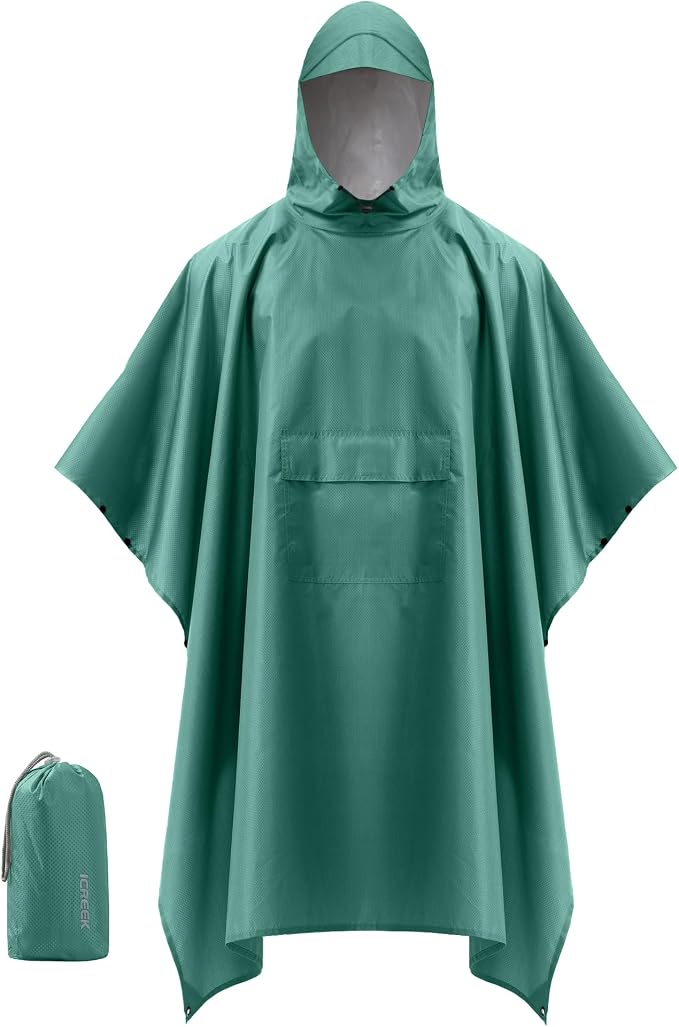iCreek Hooded Rain Poncho with Pocket Waterproof Lightweight Unisex Raincoat by iCreekoutdoor