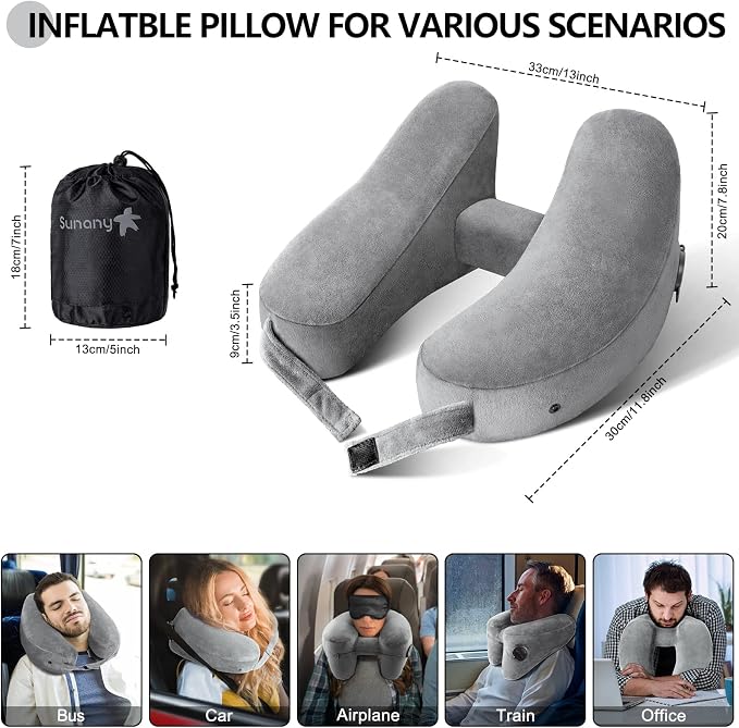 Sunany Neck Pillow for Travel Inflatable Airplane Pillow Comfortably Supports - Image 4