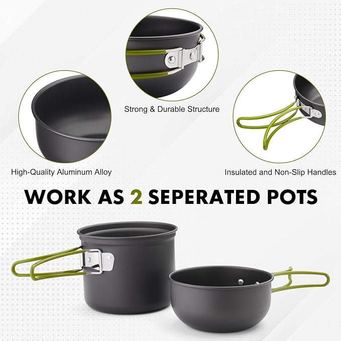 Camping Cookware Kit Backpacking, 0.33Gal Pots and 0.17Gal Pans Set, 0.08Gal - Image 3