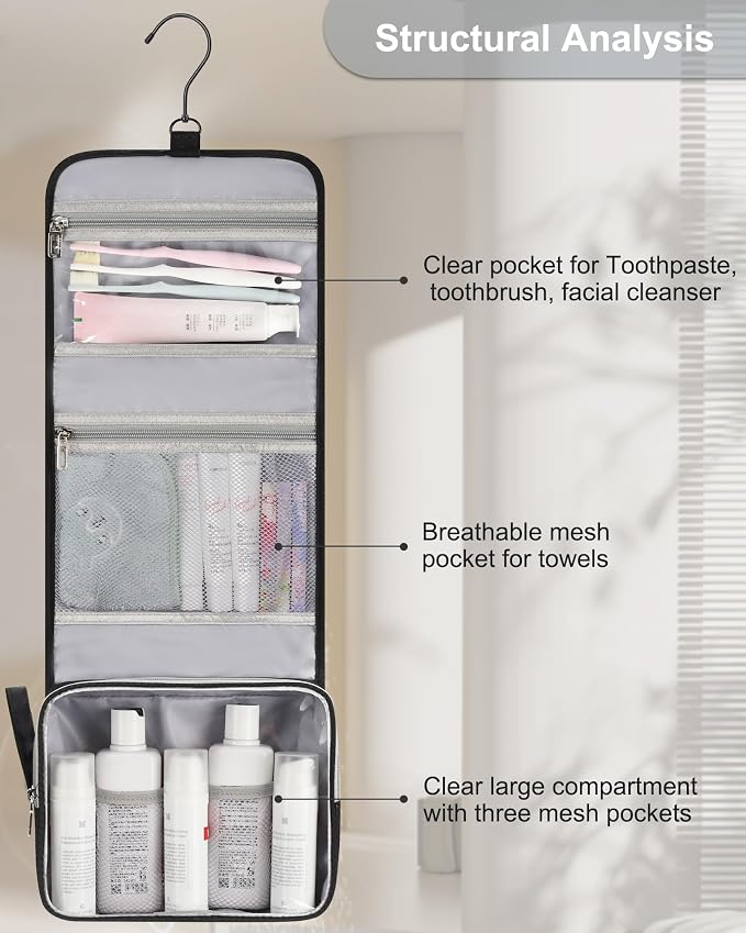 Small Hanging Toiletry Bag for Men and Women, Portable Hanging Organizer for - Image 8