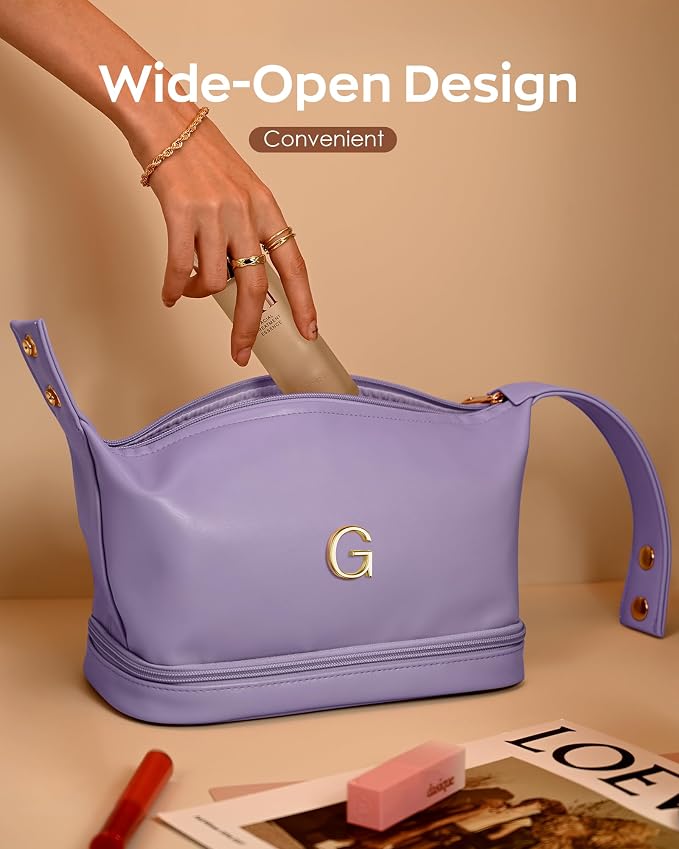 Birthday Gifts, Initial Makeup Bag, Waterproof Double Layer Cosmetic Bag - Image 4