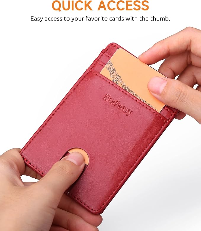 Buffway Mens Slim Wallet, Minimalist Thin Front Pocket Leather Credit Card - Image 3