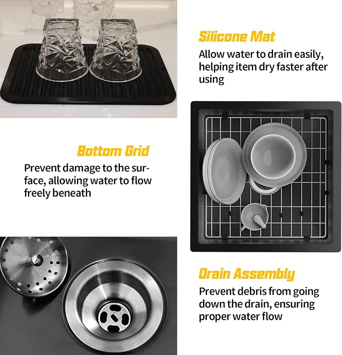 Small Black Kitchen Sink, 18x18 Inch Stainless Steel Undermount Drop In - Image 7