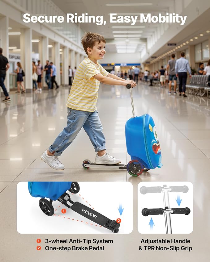 VEVOR Ride-on Luggage, 20 L Capacity, 20 Inches Kids Scooter Suitcase - Image 3