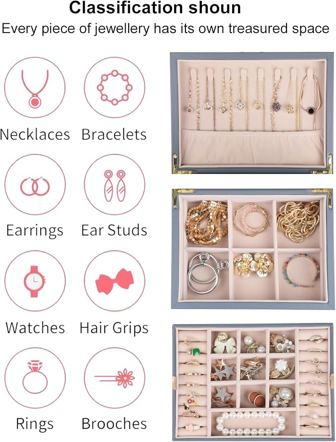 Small Jewelry Organizer for Women, 2-Layer Travel Jewelry Box - Image 4