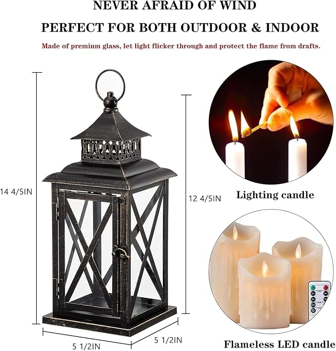 DECORKEY Lantern Decorative Indoor & Outdoor, Large Hanging Candle Lanterns - Image 4