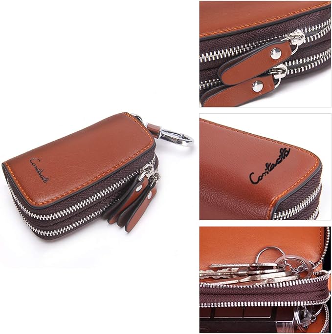 CONTACTS Car Key Case Small Leather Double Zipper Key Holder - Image 5