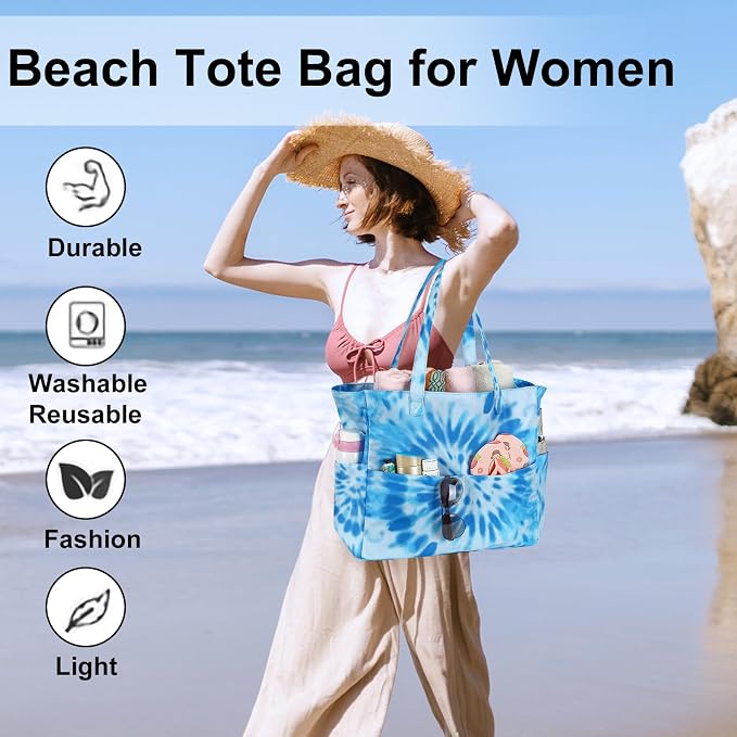 LEDAOU Large Beach Tote Bag Women Waterproof Sandproof Zipper Beach Tote Bag - Image 6