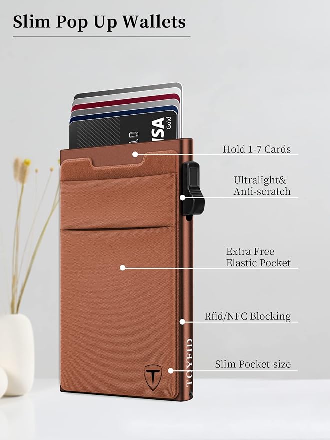 Slim Wallet for Men and Women, Pop Up Credit Card Wallet Metal Minimalist Cards - Image 6