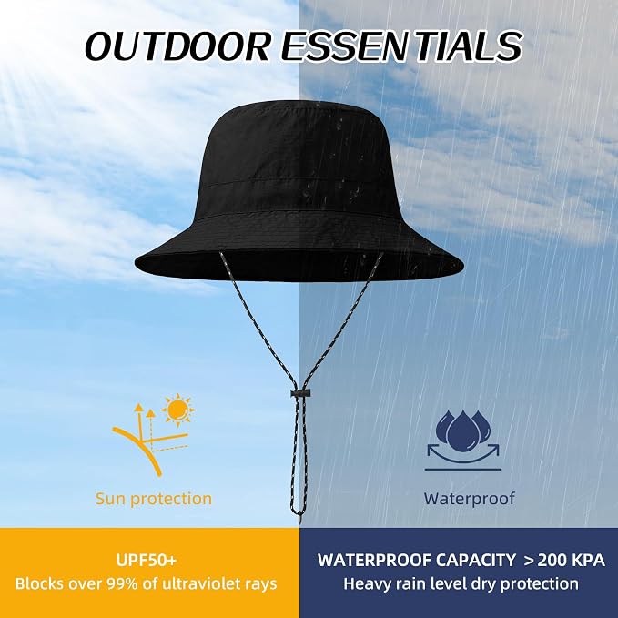Durio Waterproof Bucket Hats for Woman UPF 50+ Sun Hat UV Protection Packable - Image 2