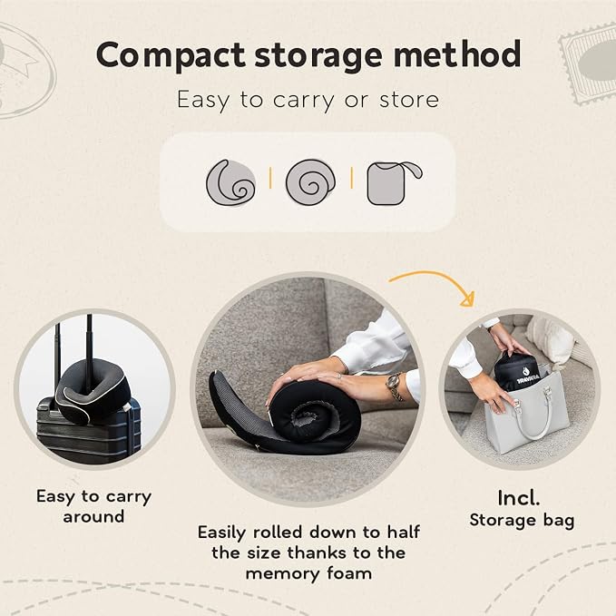 Travel Pillow - Airplane Neck Pillow - 100% Pure Memory Foam Flight Pillow - Image 6