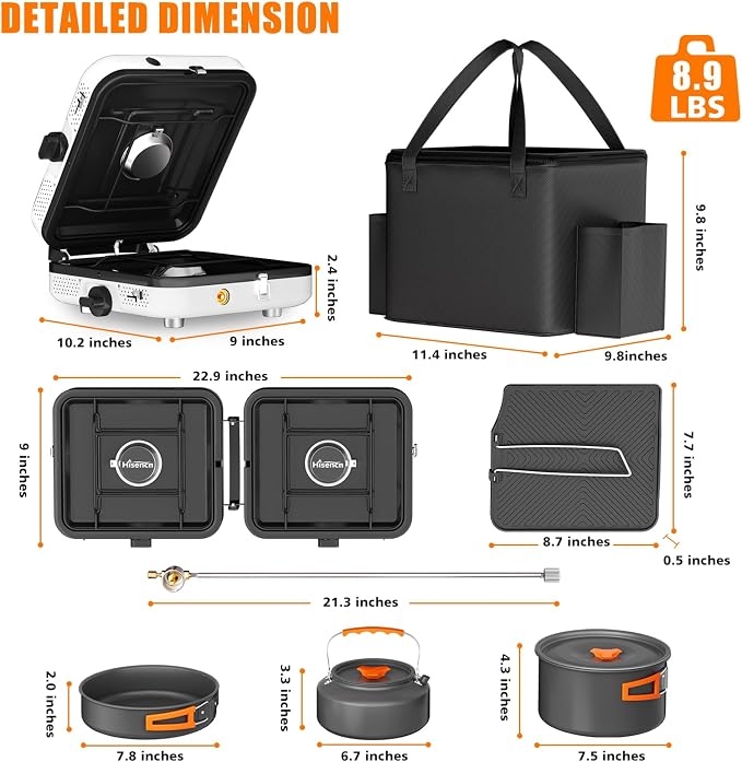 Hisencn Portable Camping Stove, 2 Burner Foldable Camp Stove, 20000 BTU Folding - Image 3