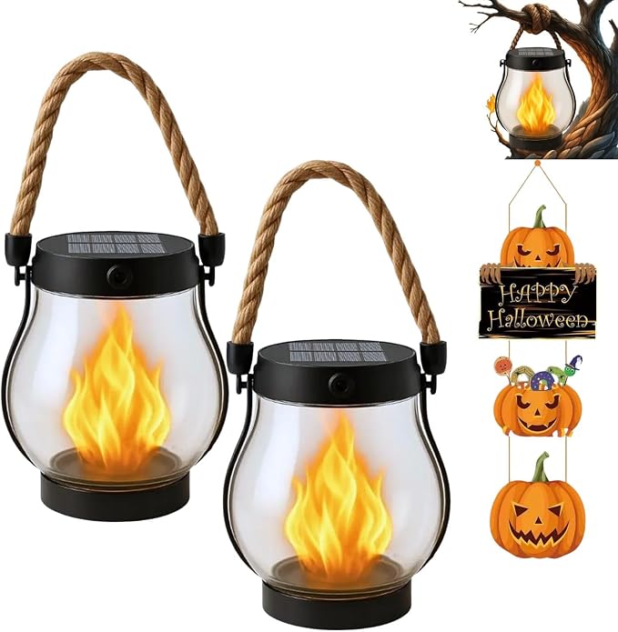 Solar Lantern Outdoor Lights, Flickering LED by Vimchaw