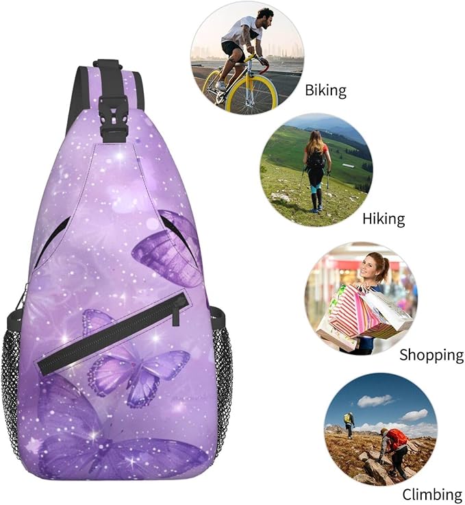 SUPLUCHOM Sling Bag Butterfly Purple Pastel Hiking Daypack Crossbody Shoulder - Image 6