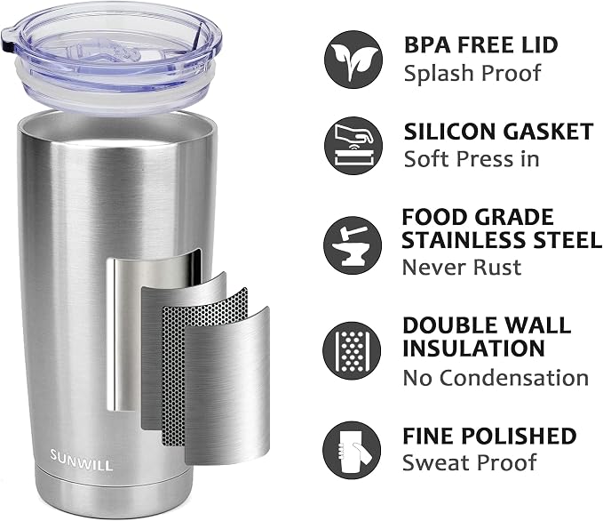 SUNWILL Travel Coffee Tumbler 20 oz, Stainless Steel Mug - Image 2
