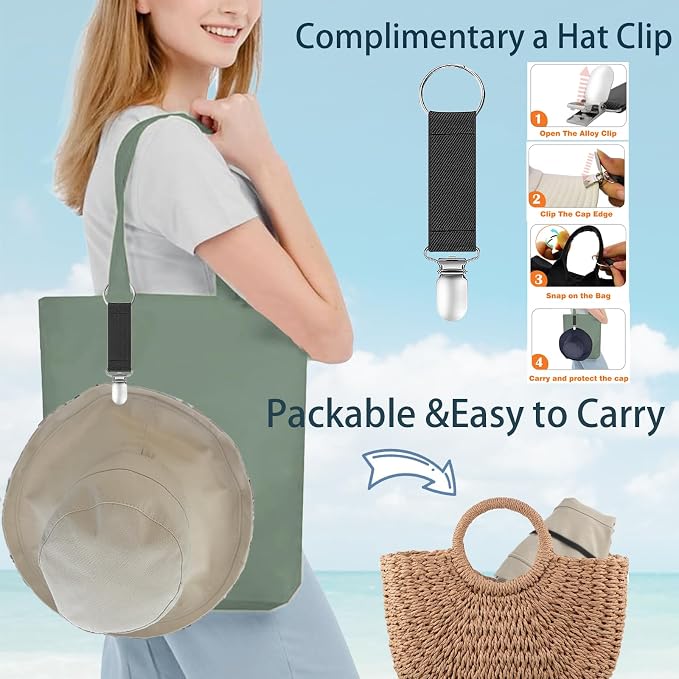 vidsel Womens Sun Hats Wide Brim Reversible Bucket Cotton Hat Packable Summer - Image 3