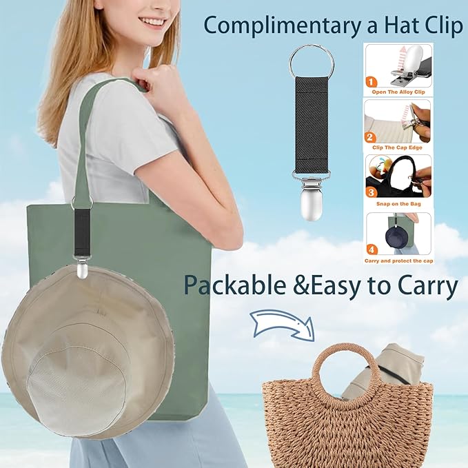 vidsel Womens Sun Hats Wide Brim Reversible Bucket Cotton Hat Packable Summer - Image 3