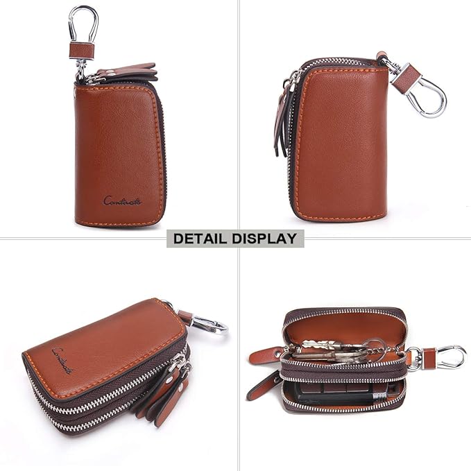 CONTACTS Car Key Case Small Leather Double Zipper Key Holder - Image 4