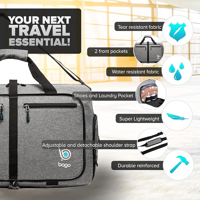 Bago Foldable Duffel Bags for Traveling Women & Men - 40L Sports Packable - Image 3