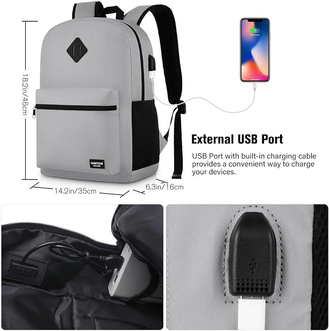 17 Inch Unisex School Backpack, Classic Bookbag Adults and Teens Schoolbag - Image 7