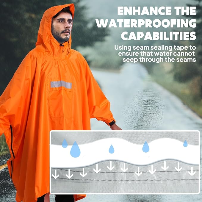 ANYOO Hooded Rain Poncho for Adults Waterproof Lightweight Rain Coat for Men - Image 6