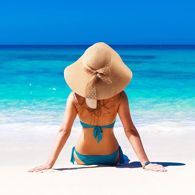 DRESHOW Beach Hats for Women Big Straw Wide Brim Summer Hat Floppy Foldable - Image 9