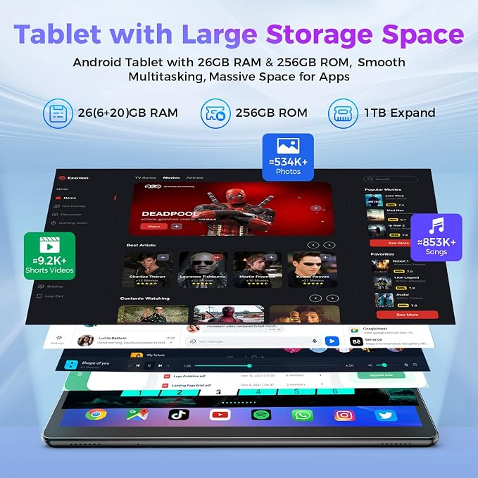 Android Tablet with Keyboard, 26GB RAM, 256GB ROM, 10.1 inch Android 14 Tablet - Image 3