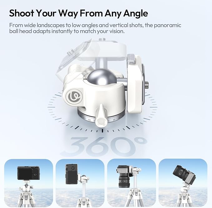 ULANZI Ombra Ⅱ Camera Travel Tripod White, 61.5" Aluminum Tripod Foldable - Image 5