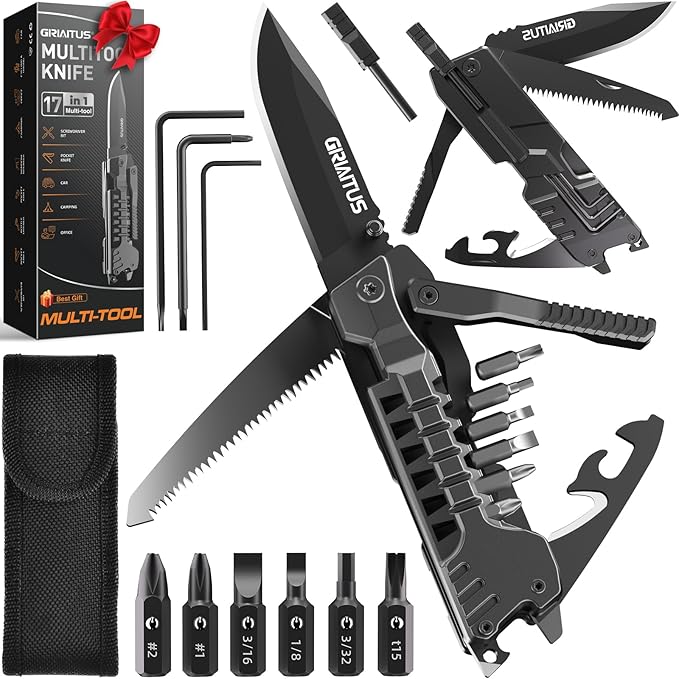 Multitool Knife 17 in 1Fire Starting Sticks, Bottle Opener, Saw Screwdrivers by GIRIAITUS