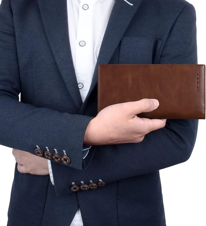 VISOUL Mens Checkbook Leather Wallets Long Bifold Wallets - Image 6