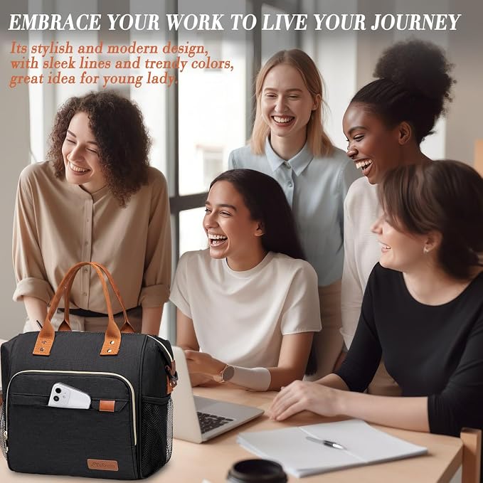 Black Lunch Box for Women Insulated Lunch Bag for Work - Image 5
