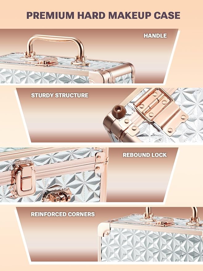 Qislee Makeup Box with A Detachable Lighted Mirror, Waterproof Travel Train Case - Image 4