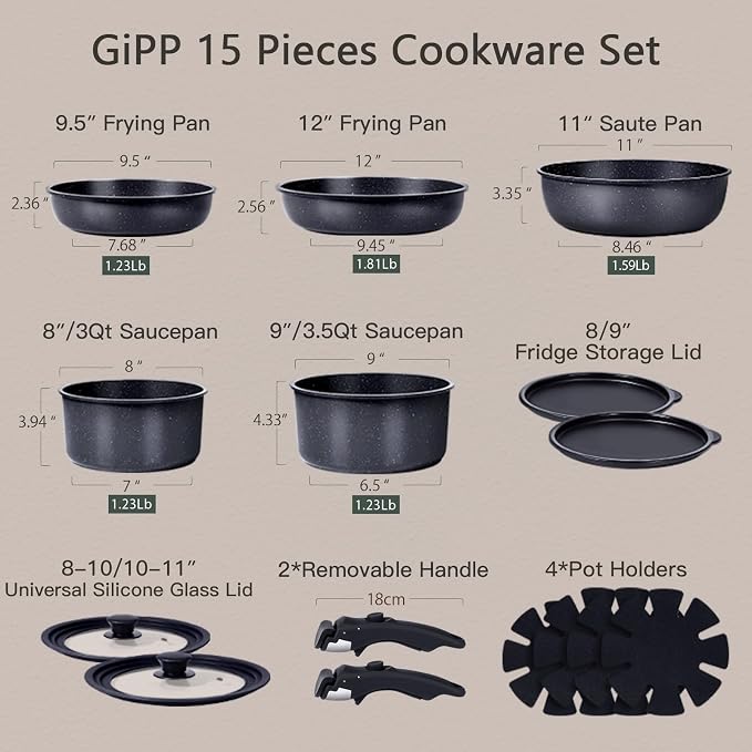 GiPP Ceramic Pots and Pans Set Non Stick, Nonstick Detachable Handle Cookware - Image 3