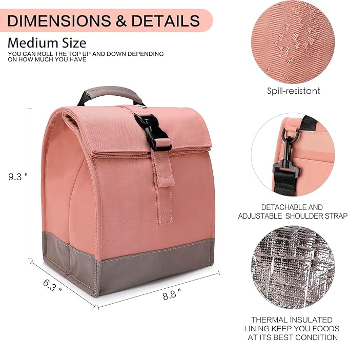 SUNNY BIRD Insulated Lunch Bag Pink Lunch Box Small Cooler Bag - Image 3