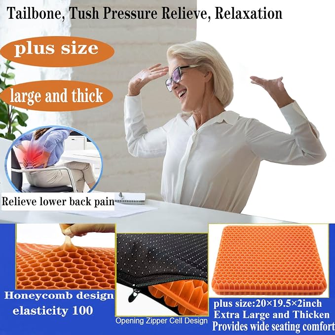 Plus Size Gel Seat Cushion for Long Sitting, Extra Large and Thick, Seat - Image 3