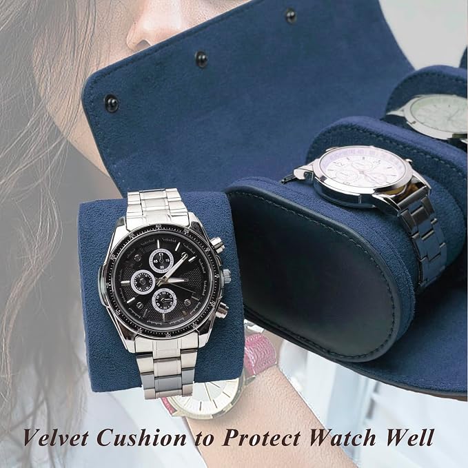 Watch Travel Case, Luxury Leather Watch Roll 2 Slot Organizer Box, Jewelry - Image 4