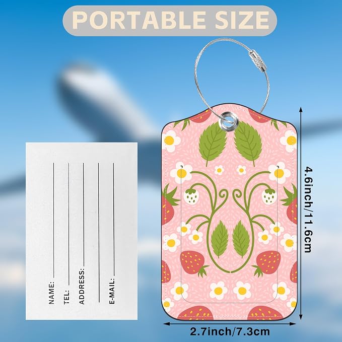 2 Pack Luggage Tags for Suitcases Strawberry and Flowers Leather Luggage Tags - Image 2